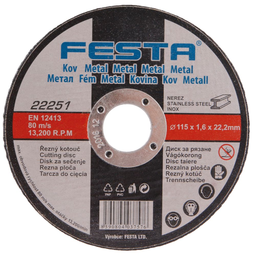 FESTA 22251 Kotouč řezný FESTA, 115 x 1,6mm, ocel