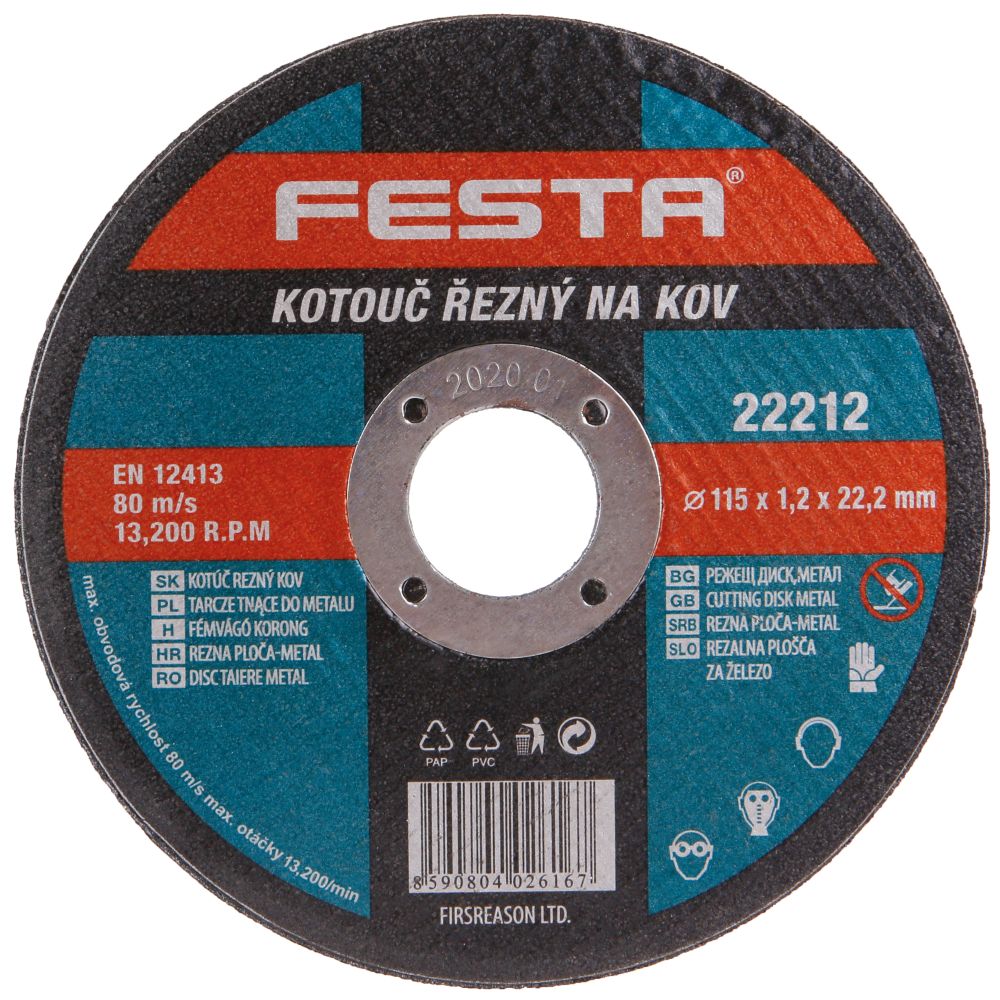 FESTA 22212 Kotouč řezný FESTA, 115 x 1,2mm, ocel + nerez
