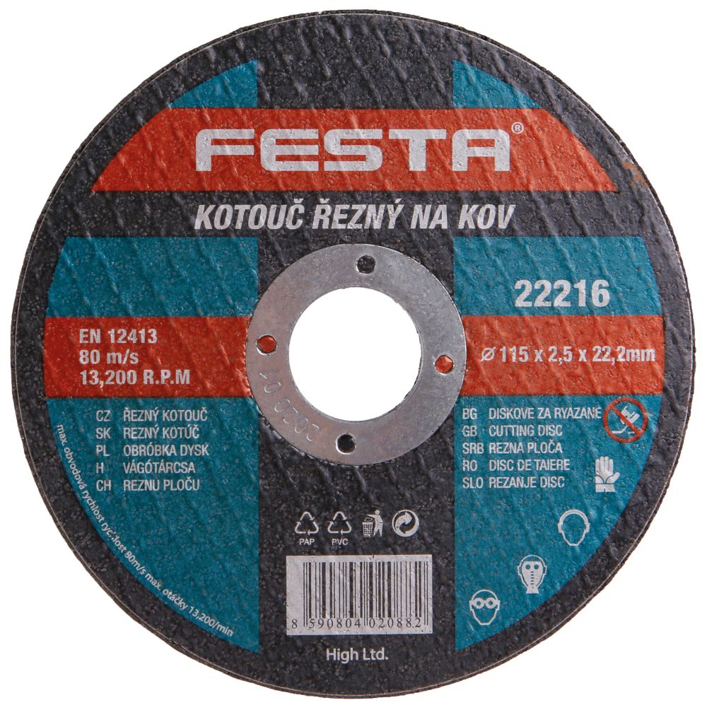 FESTA 22216 Kotouč řezný FESTA, 115 x 2,5mm, ocel
